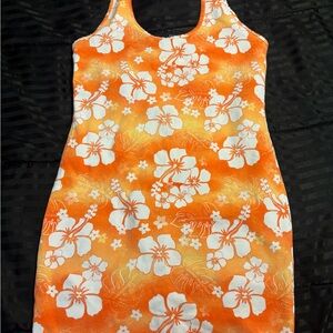 Forever 21 Orange and White Floral Midi Dress